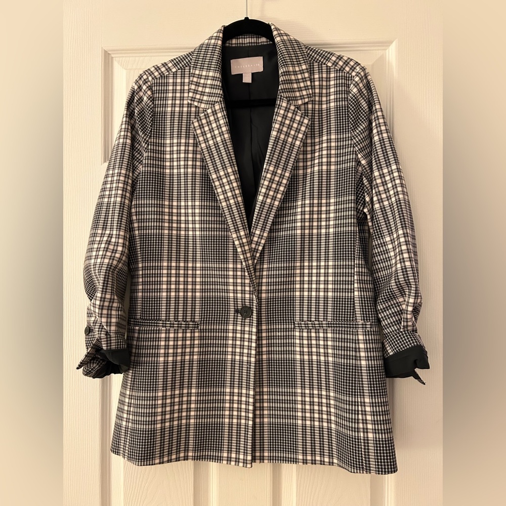 Women's Black and White Plaid Blazer